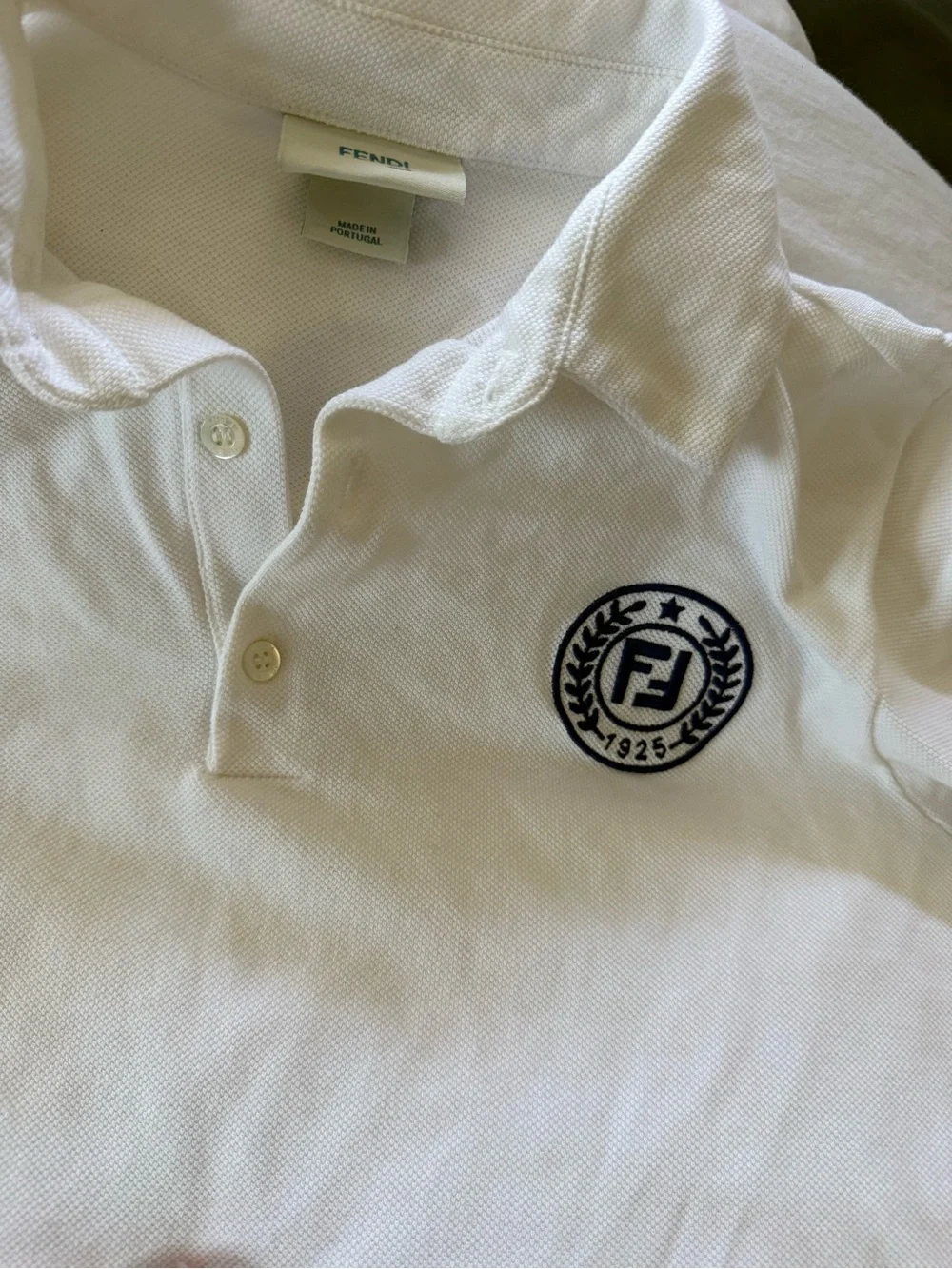 Fendi Kids White Polo with Navy Embroidered Crest Patch